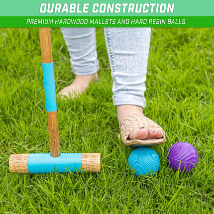 Ensemble de croquet GoSports Premium en bois teinté à six joueurs avec support en bois artisanal