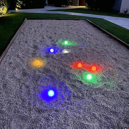 GoSports Set de juego de bochas LED de 85 mm - Incluye 8 bolas de bochas que se iluminan (240 g cada una), pallino, estuche y cuerda de medición, multicolor, mediano