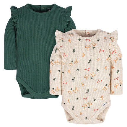 Gerber Baby Girls' 2-Pack Long Ruffle Sleeve Onesi