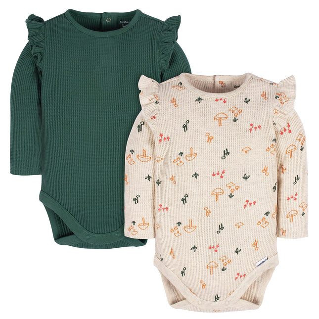 Gerber Baby Girls' 2-Pack Long Ruffle Sleeve Onesi