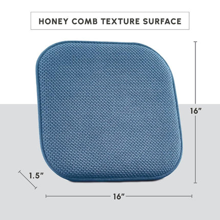 Elegant Comfort 2 Pack Chair Cushion Covers - Skid-Proof Rubber Backing - 16 x 16 Inch - Thick Dining Square Shape Seat Covers - Comfortable Textured Chair Pads with Ties - Honeycomb Pattern, Blue