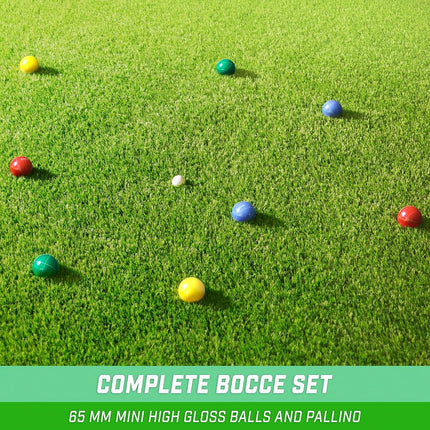 GoSports 65mm Travel Size Mini Bocce Game Set with 8 Balls, Pallino, Tote Bag and Measuring Rope