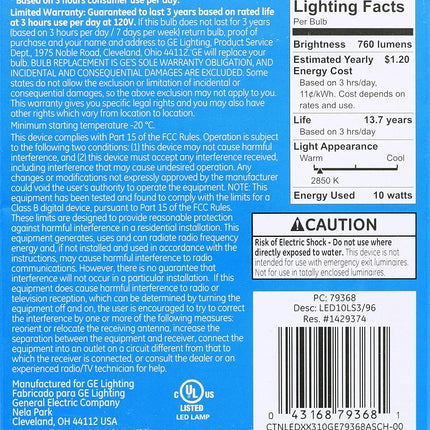 GE Lighting 32282 LED Bright Stik 10-watt (60-Watt Replacement), 760-Lumen Light Bulb with Medium Base, Soft White, 3-Pack