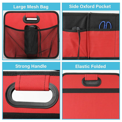 Simple Deluxe Car Trunk Organizer, 2 Compartments Collapsible Trunk Storage, Anti-slip Design, Made of Waterproof 600D Oxford Polyester, Suitable for SUV, Minivan, Truck, Standard Size, Red