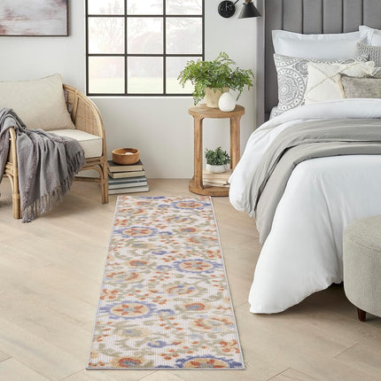 Nourison Aloha Indoor/Outdoor Ivory Blue 2'3" x 8' Area Rug, Easy Cleaning, Non Shedding, Bed Room, Living Room, Dining Room, Backyard, Deck, Patio (2x8)