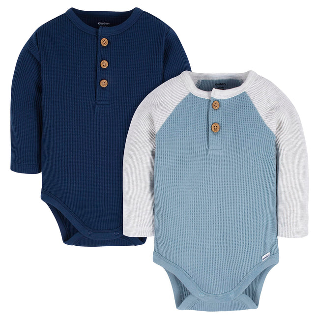 Gerber Baby Boys' 2-Pack Long Sleeve Henley Onesie