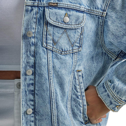 Wrangler Women's Relaxed Fit Girlfriend Denim Jacket, Moonchild, XL