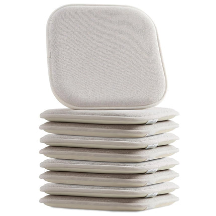 Elegant Comfort Chair Cushion Covers with Ties and Non Skid Rubber Backing-Thick Memory Foam - Soft Cushion Pad- Rounded Square Seat Cover- 16 x 16 Inches - Set of 8 Thatch Textured Pattern, Cream