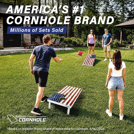 GoSports 4 x 2 ft Regulation Size Wood Cornhole Board Set - Dark Wood Design, Includes 2 Boards, 8 Bean Bags, Carrying Case and Game Rules