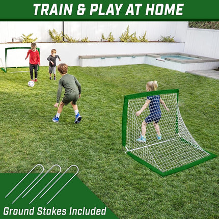 GoSports Team Tone 4 ft x 3 ft Portable Soccer Goals for Kids - Set of 2 Pop Up Nets for Backyard - Dark Green