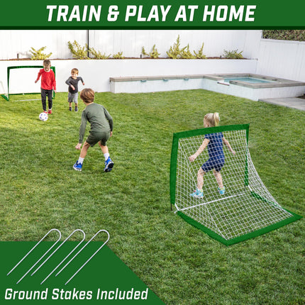 GoSports Team Tone 4 ft x 3 ft Portable Soccer Goals for Kids - Set of 2 Pop Up Nets for Backyard - Dark Green