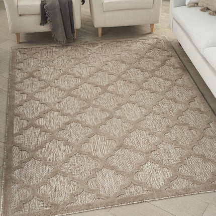 Alfombra Nourison Easy Care para Interiores/Exteriores Beige Natural de 1,5 x 2,1 m, Marroquí, Enrejado, Dormitorio, Sala de Estar, Patio Trasero, Terraza, Patio, Fácil de Limpiar, No Suelta Pelo