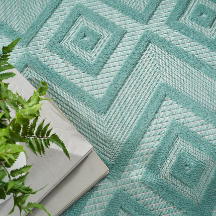 Nourison Versatile Alfombra de Área para Interiores/Exteriores Aqua/Teal 1.83 m x 2.74 m, Fácil de Limpiar, No Suelta Pelo, Dormitorio, Sala, Comedor, Terraza, Patio Trasero, Patio, Área de Alto Tráfico (1.83x2.74)