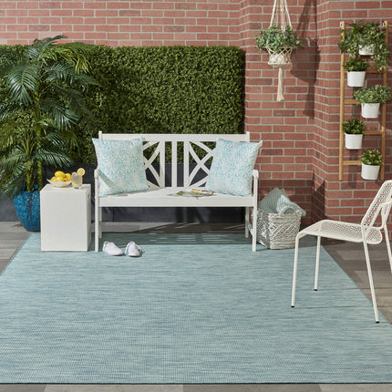 Nourison Positano Indoor-Outdoor Aqua 7' x 10' Area Rug, Easy Cleaning, Non Shedding, Bed Room, Living Room, Dining Room, Backyard, Deck, Patio (7x10)