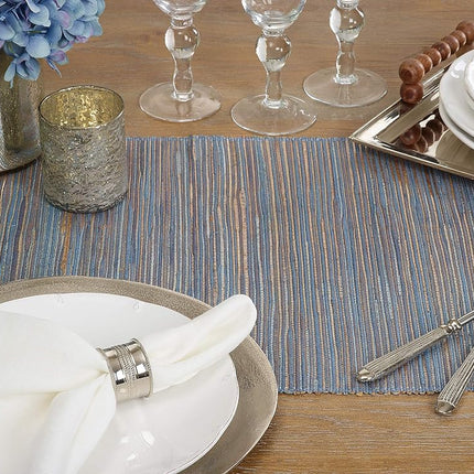 SARO LIFESTYLE 217.BG1672B Melaya Collection Shimmering Woven Nubby Water Hyacinth Table Runner, 100%, Blue-Grey