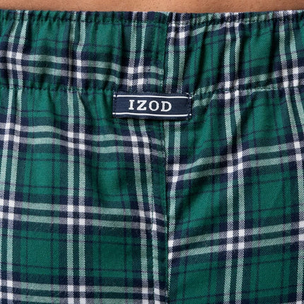 Izod Men's Dyed Woven Pyjama Bottoms Made from Poly-Rayon Yarn, Green Chequered, XXL
