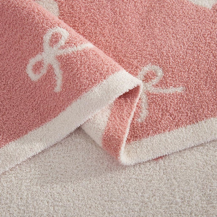 Elegant Comfort Valentine's Day Knit Throw Blanket, Hearts and Bows Super Soft Cozy Fluffy Warm Throw Blankets for Couch, Sofa, Chair, Bed, Camping, Picnic, Travel Lightweight Bed Blanket (50" x 70")