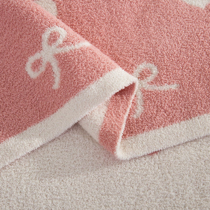 Elegant Comfort Valentine's Day Knit Throw Blanket, Hearts and Bows Super Soft Cozy Fluffy Warm Throw Blankets for Couch, Sofa, Chair, Bed, Camping, Picnic, Travel Lightweight Bed Blanket (50" x 70")
