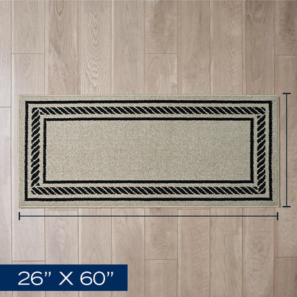 Nautica – Runner Rug | Indoor Runners for Hallways and Entry Rugs| Non-Slip and Non-Skid Entry and Kitchen Door Mat| Machine Washable Entryway Carpet Rugs | 2'2" x 5' | Rope Border Natural Twist