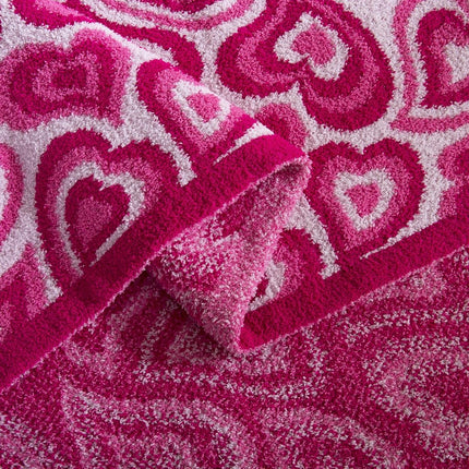 Elegant Comfort Valentine's Day Knit Throw Blanket, Pink Wild Hearts Super Soft Cozy Fluffy Warm Throw Blankets for Couch, Sofa, Chair, Bed, Camping, Picnic, Travel Lightweight Bed Blanket (50" x 70")