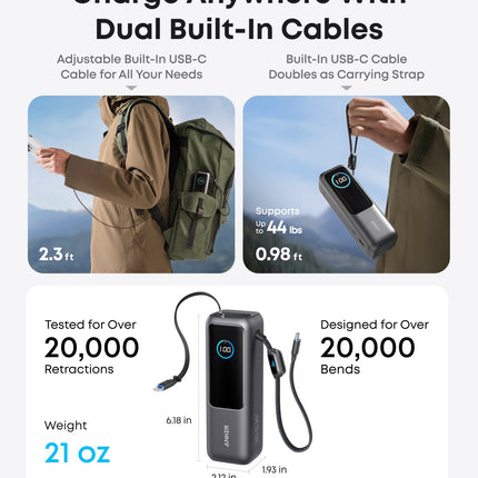 Anker Laptop Power Bank (25K, 165W, Built-In and Retractable Cables)
