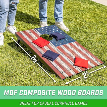 GoSports 4 x 2 ft Craftsman Design Cornhole Game Set - Includes Two 4 x 2 ft Boards, 8 Bean Bags, and Carry Case