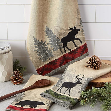 DII Cotton Jacquard Dish Towels, 20x28 Set of 3, Decorative Tea Towels for Everyday Kitchen Cooking and Baking-Walk In The Woods