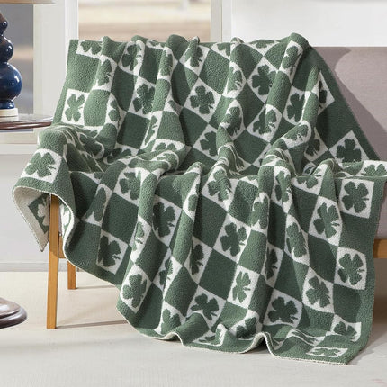 Elegant Comfort St Patrick's Day Throw Blanket, Green Plaid Clover Super Soft Cozy Fluffy Warm Throw Blankets for Couch, Sofa, Chair, Bed, Camping, Picnic, Travel Lightweight Bed Blanket (50" x 70")