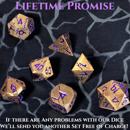 Metal Dice for DND - Ancient Cracked Pharaoh Ruins - Gold Purple Cracks