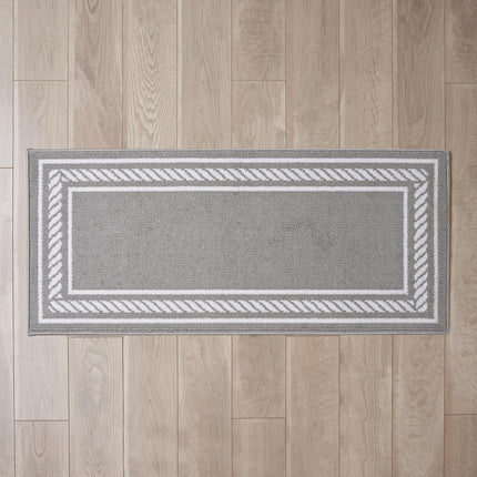 Nautica – Runner Rug | Indoor Runners for Hallways and Entry Rugs| Non-Slip and Non-Skid Entry and Kitchen Door Mat| Machine Washable Entryway Carpet Rugs |2'2" x 6'| Rope Border Light Grey
