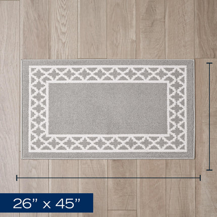 Nautica – Tufted Runner Rug | Collin Trellis Border Design | Modern Home Décor | Non-Slip| Machine Washable | Carpet for Entryway & Hallway | Measures 26” x 45” | Light Grey and White
