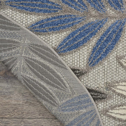 Nourison Aloha Indoor/Outdoor Grey/Blue 7’10” x Round Area Rug, Easy Cleaning, Non Shedding, Bed Room, Living Room, Dining Room, Backyard, Deck, Patio (8 Round)