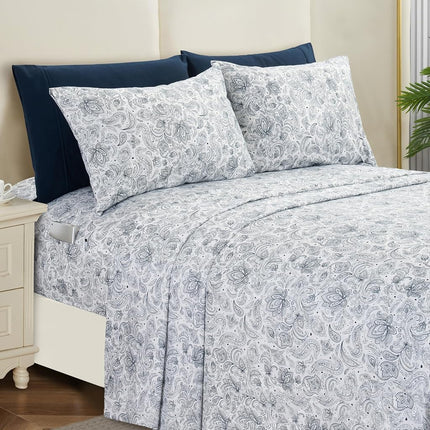 Elegant Comfort Softest and Coziest 4-Piece Sheet Set - 1500 Premium Hotel Quality Microfiber - Deep Pocket, Wrinkle Resistant 4-Piece Paisley Pattern Bed Sheet Set, Twin, Paisley Navy