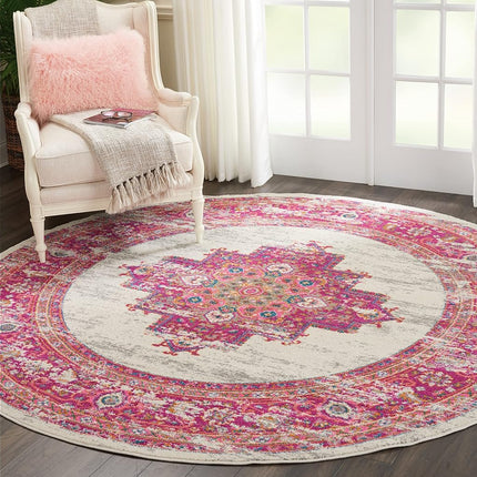 Nourison PSN03 Passion Distressed Vintage Ivory/Fuschia Area Rug 8' x 8'