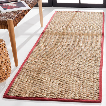 Safavieh Natural Fiber Rug for Living Room, Dining Room, Bedroom - Natural Fiber Collection, Short Pile, in Burgundy Red, 76 x 183 cm