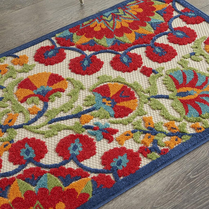 Nourison Aloha Tapis d'intérieur/extérieur Rouge/Multicolore 81 cm x 122 cm, Facile à nettoyer, Ne perd pas ses poils, Chambre, Salon, Salle à manger, Terrasse, Jardin, Patio (91 cm x 122 cm)