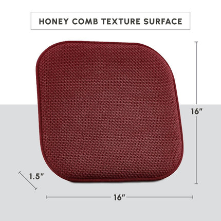 Elegant Comfort 4 Pack Chair Cushion Covers - Skid-Proof Rubber Backing - 16 x 16 Inch - Thick Dining Square Shape Seat Covers - Comfortable Textured Chair Pads with Ties - Honeycomb Pattern, Burgundy