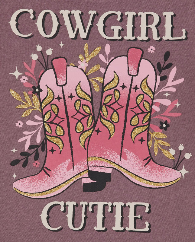 The Children's Place Paquete de 3 camisetas gráficas de manga corta para bebé/niña pequeña, modelo vaquera/caballo vaquero, de 18 a 24 meses