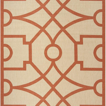 Tapis d'intérieur/extérieur Martha Stewart by SAFAVIEH Collection 81 cm x 152 cm Beige/Terracotta MSR4121J Motif Fretwork Imperméable Facile à nettoyer pour Patio Cour Arrière Vestibule