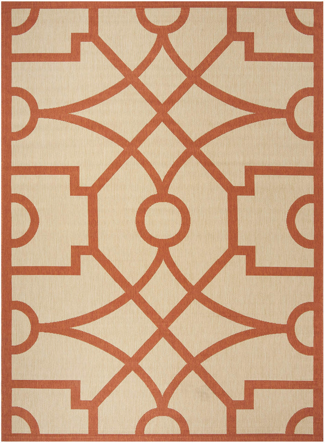 Tapis d'intérieur/extérieur Martha Stewart by SAFAVIEH Collection 81 cm x 152 cm Beige/Terracotta MSR4121J Motif Fretwork Imperméable Facile à nettoyer pour Patio Cour Arrière Vestibule