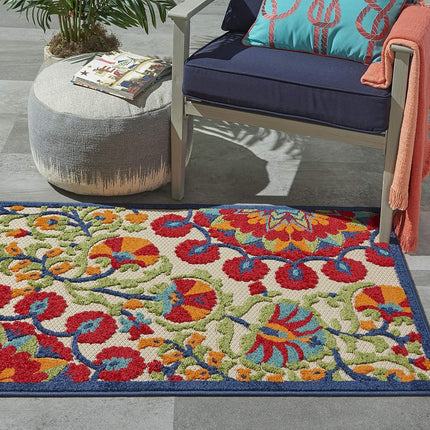 Nourison Aloha Tapis d'intérieur/extérieur Rouge/Multicolore 81 cm x 122 cm, Facile à nettoyer, Ne perd pas ses poils, Chambre, Salon, Salle à manger, Terrasse, Jardin, Patio (91 cm x 122 cm)