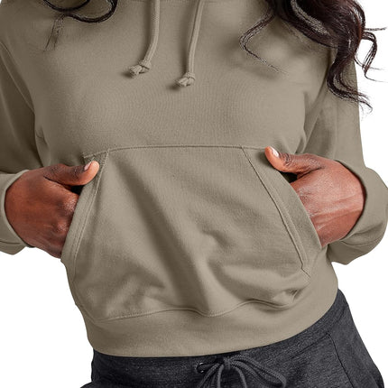 Sudadera con capucha corta Hanes para mujer, tejido de rizo francés, orégano jaspeado, talla grande