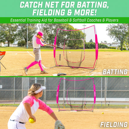 GoSports 7x7 ft Baseball & Softball Batting & Pitching Net with Strike Zone – Available in Team Colors - Pink