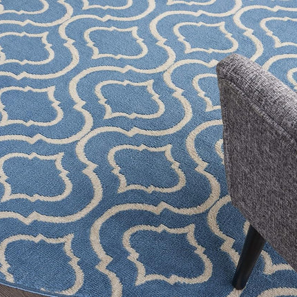Nourison Jubilant Trellis Blue 8' x Round Area -Rug, Easy -Cleaning, Non Shedding, Bed Room, Living Room, Dining Room, Kitchen (8 Round)