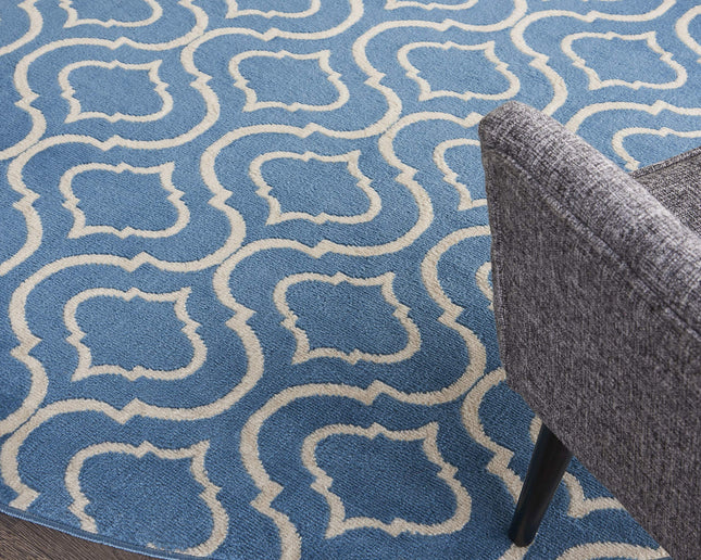 Nourison Jubilant Trellis Blue Alfombra redonda de 8' - Fácil de limpiar, no suelta pelo, para dormitorio, sala de estar, comedor, cocina (8 Redonda)