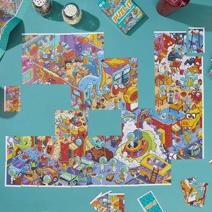 Hasbro Gaming Puzl It Game, Competitive Puzzle Card Game, Kids & Family Games, 2 to 6 Players, Pizza Party Theme, Fun Summer Activities, Vacation Travel Essentials, Ages 7+