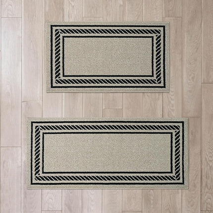 Nautica – Runner Rug 2 Piece Set | Indoor Runners for Hallways and Entry Rugs| Non-Skid Entry and Kitchen Door Mat| Machine Washable Carpet Rugs | 2'2" x 3'9" and 2'2" x 5' | Rope Border Natural Twist