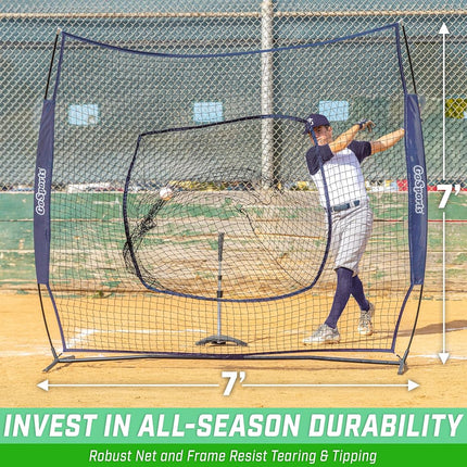 GoSports 7x7 ft Baseball & Softball Batting & Pitching Net with Strike Zone – Available in Team Colors - Navy