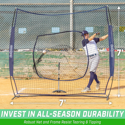 GoSports 7x7 ft Baseball & Softball Batting & Pitching Net with Strike Zone – Available in Team Colors - Navy