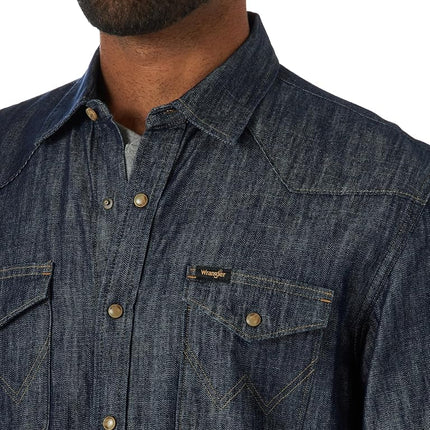Wrangler Men's Iconic Regular Fit Snap Shirt Button, Rinse Denim, Medium